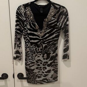 INC International Concepts Zebra Print Top with Embellished Neckline
